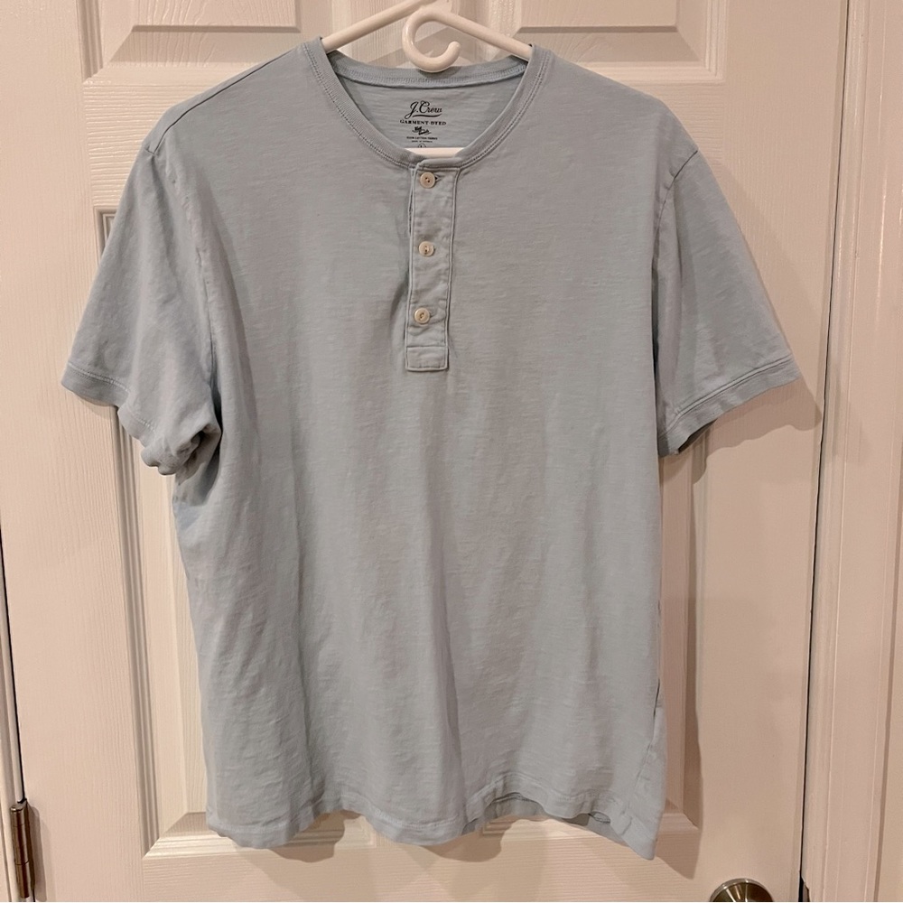 J. Crew Garment-Dyed Light Blue Short-Sleeved Slub Henley Size L